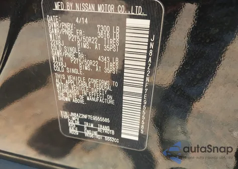 2014 Infiniti Qx80 z USA, uszkodzony, nr VIN JN8AZ2NF7E9555585